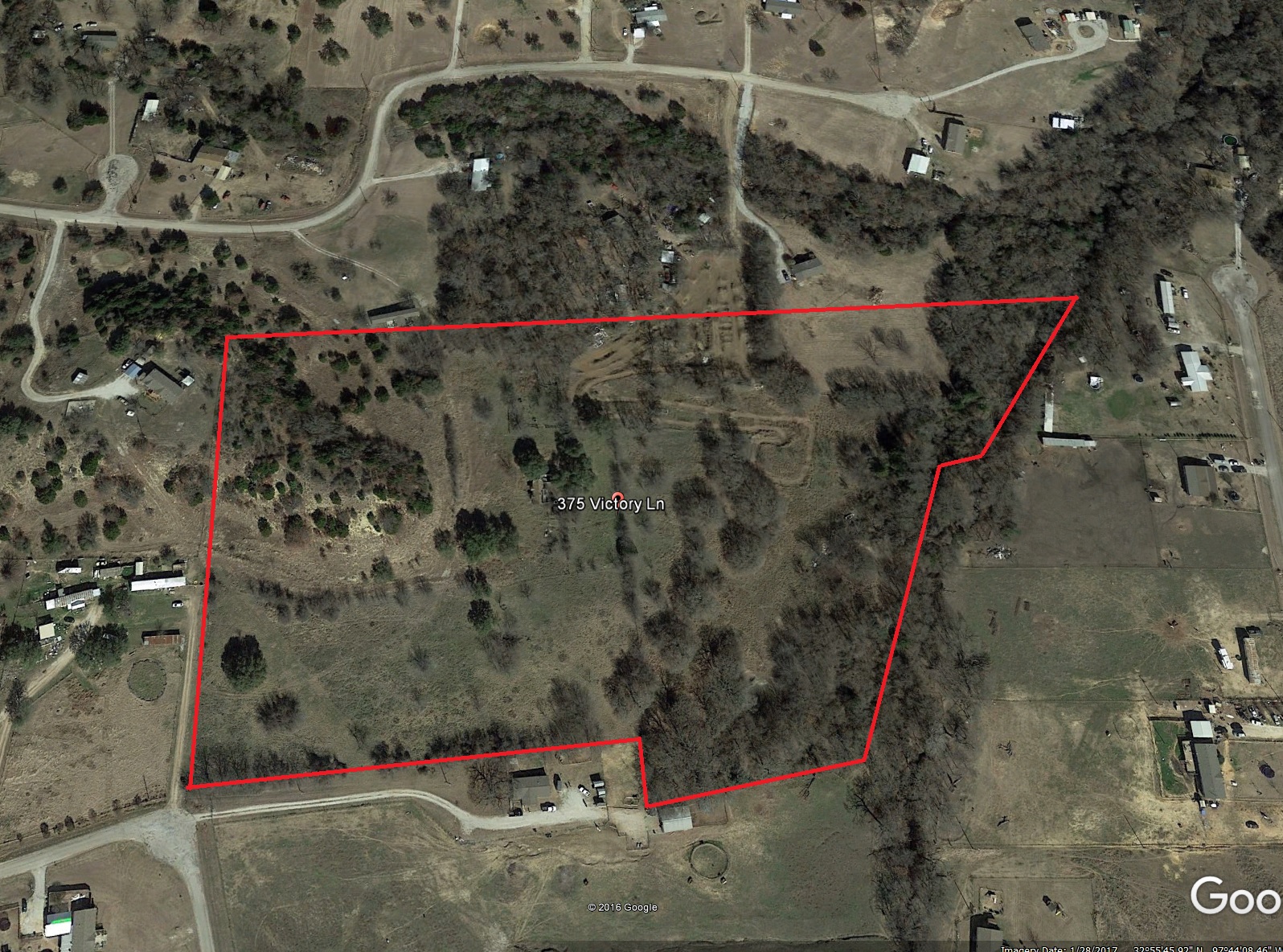 Aerial Map 20 acres, S/W of Springtown, Texas SOLD North Texas