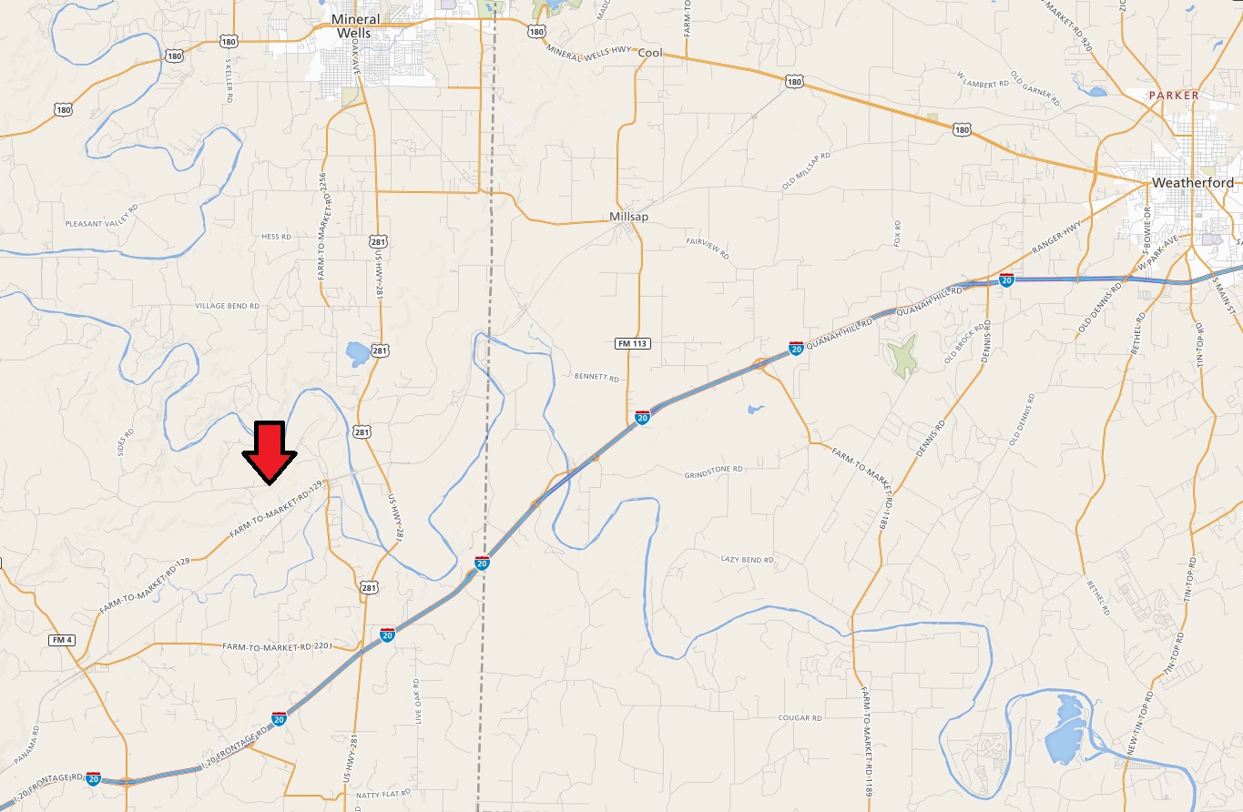 Local Map 42 Acres & Log Home, 566 Clara Lane, Santo, Texas SOLD