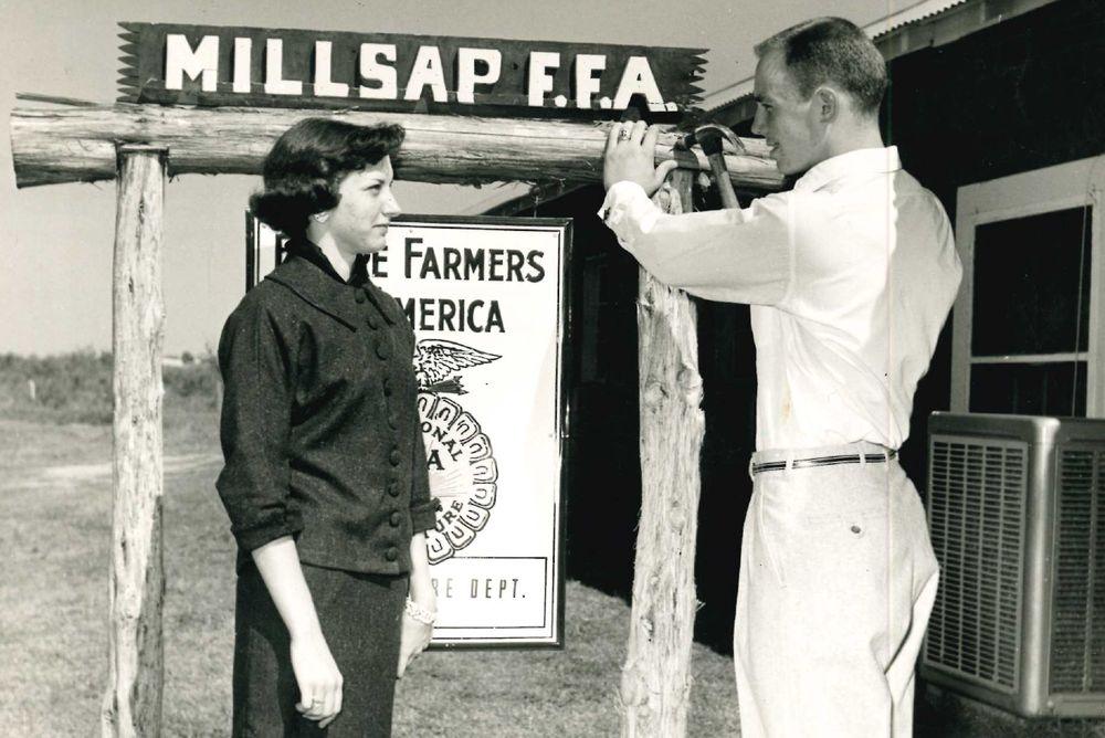 Tommie Sawyer Coalson and Mac A. Coalson at Millsap High School, 1958